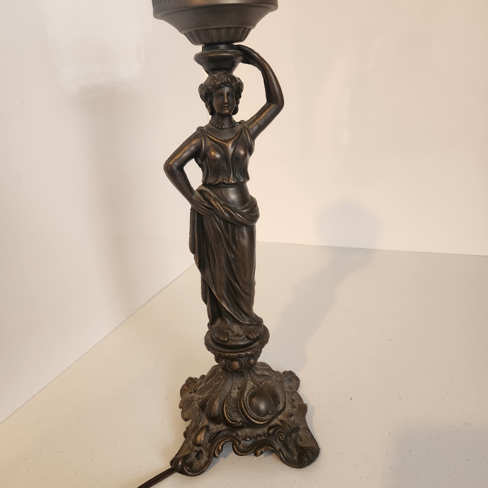 Neo-Classical Style Figural Statue Table Lamp Bronze Tone 15" Vintage Art Deco - Picture 3 of 11